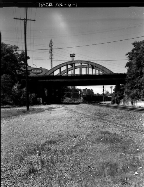 AR-6 Looking southwest, general view of  bridge from railroad tracks